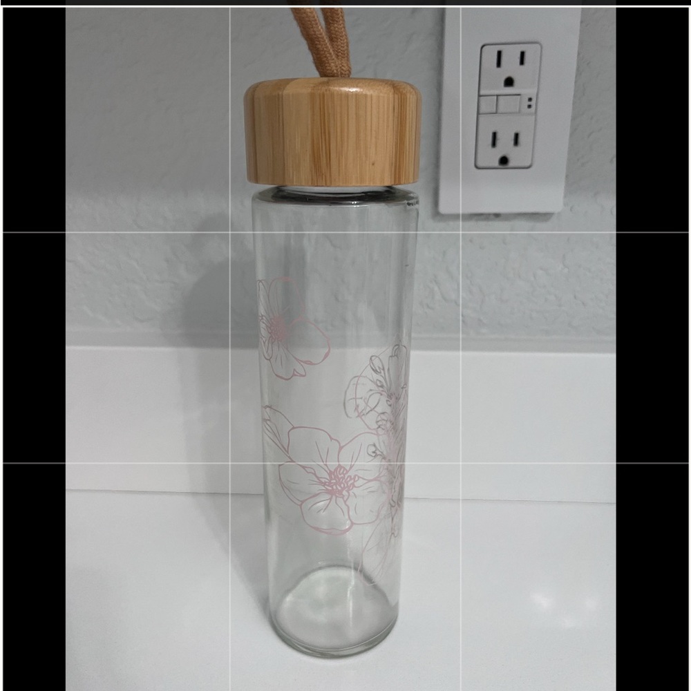 Glass Neutral Floral Water Bottle